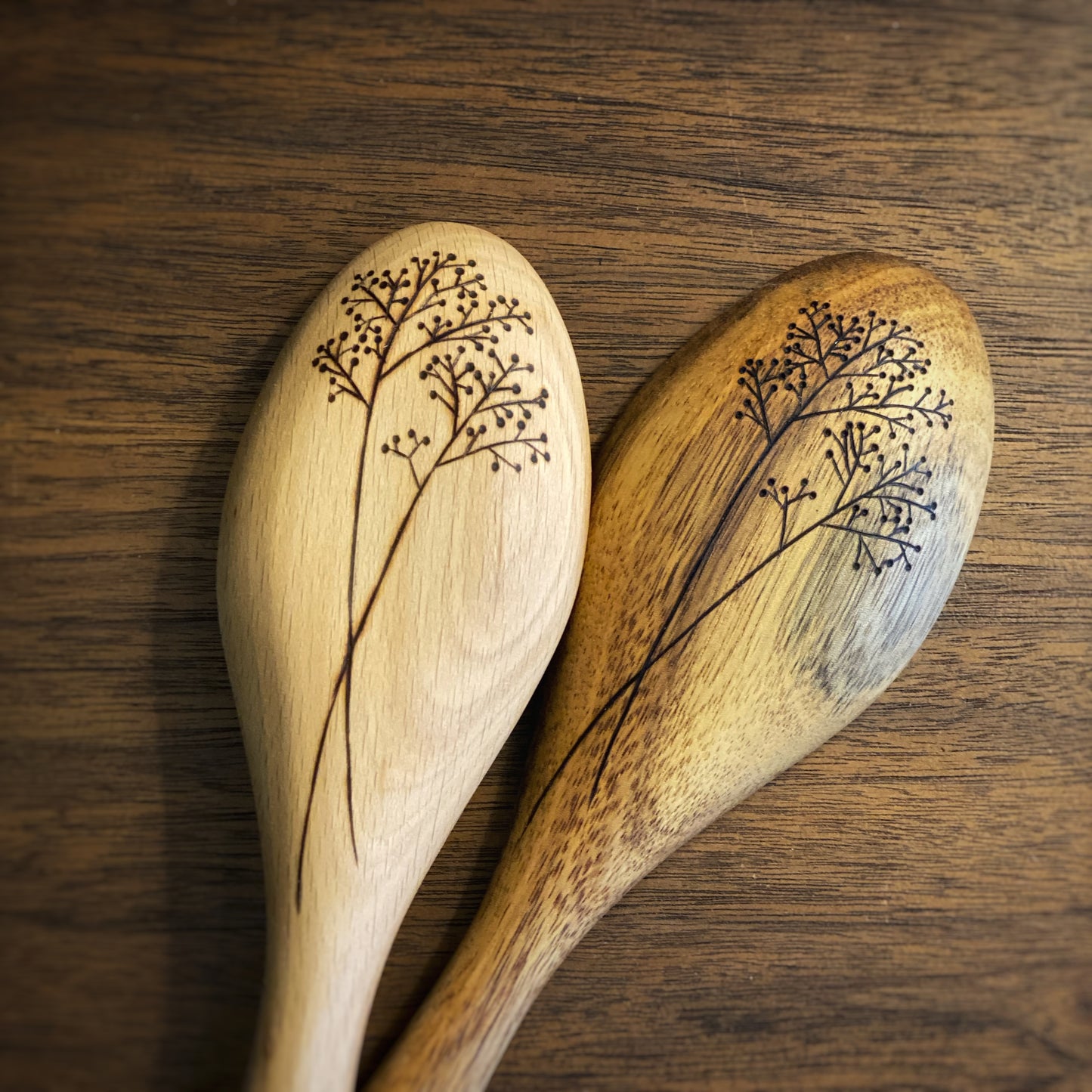 Broom Bloom Wood Burned Spoon